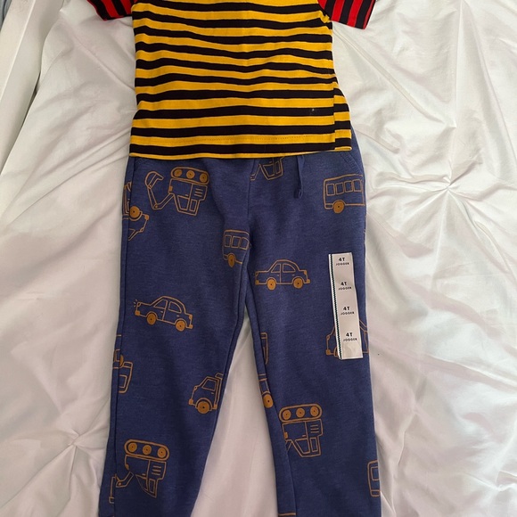 Cat & Jack Other - Cat & Jack Blue Pants with Yellow Vehicle Print